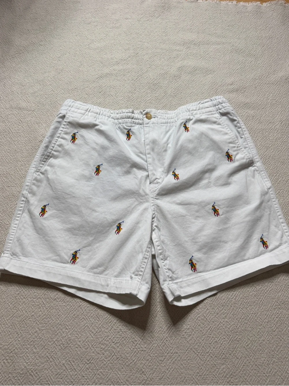 Polo Ralph Lauren Men’s Prepster Chino Shorts M 5” Preppy Rainbow Pony White